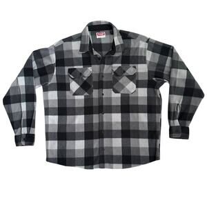 Wrangler Black Gray Buffalo Check Flannel Shirt Men XL Long Sleeve Button-Front